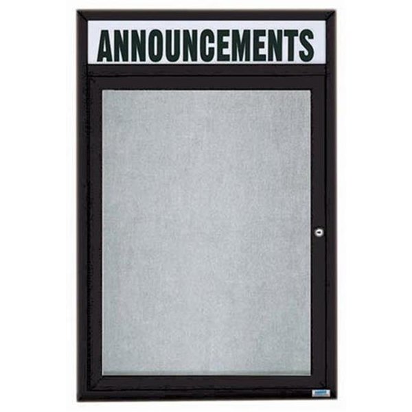 Aarco Aarco Products ODCC2418RHBK 1-Door Outdoor Enclosed Bulletin Board with Header - Black ODCC2418RHBK